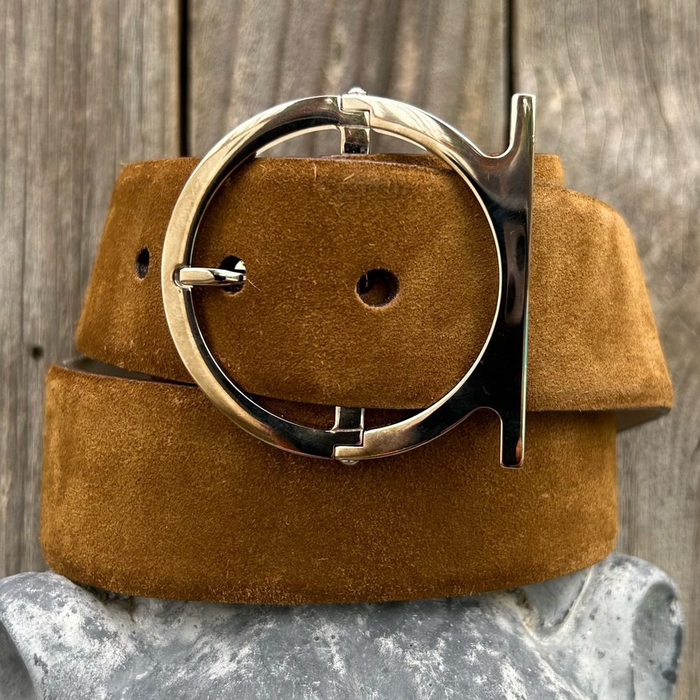 Salvatore Ferragamo Single Gancio Suede Belt Tan Brown 85 - Picture 14 of 16